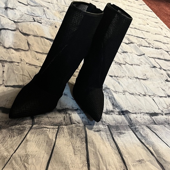 Chic Black Mesh Heeled Boots - Picture 3 of 12